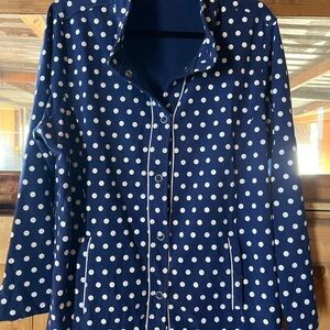 Quacker Factory Blue and White Polka Dot Casual Knit Jacket